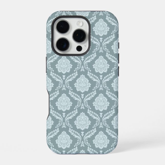 Coque iPhone Rococo Damask Rpt Pattern Duck Egg Blue+Teal (Verso)