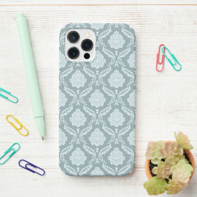 Coque iPhone Rococo Damask Rpt Pattern Duck Egg Blue+Teal (Sur le bureau)