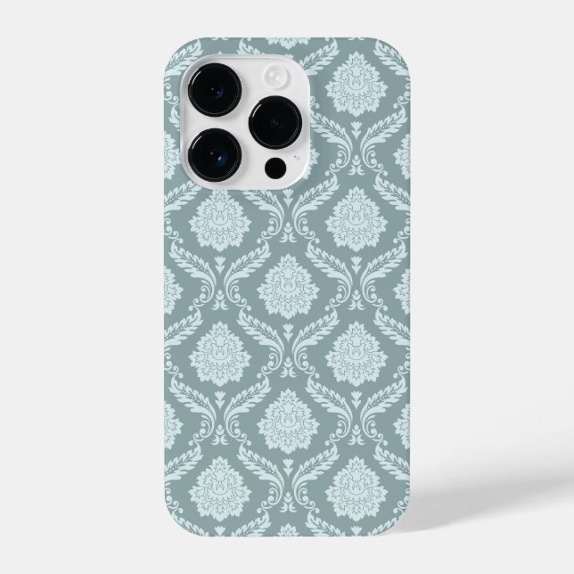 Coque iPhone Rococo Damask Rpt Pattern Duck Egg Blue+Teal (Verso)