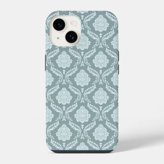 Coque iPhone Rococo Damask Rpt Pattern Duck Egg Blue+Teal (Verso)