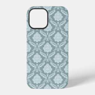 Coque iPhone 12 Rococo Damassé Rpt Motif Œuf de Canard Bleu+Turquo