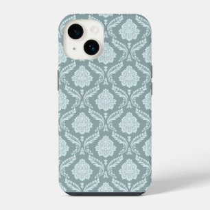 Coque Pour iPhone 14 Rococo Damassé Rpt Motif Œuf de Canard Bleu+Turquo