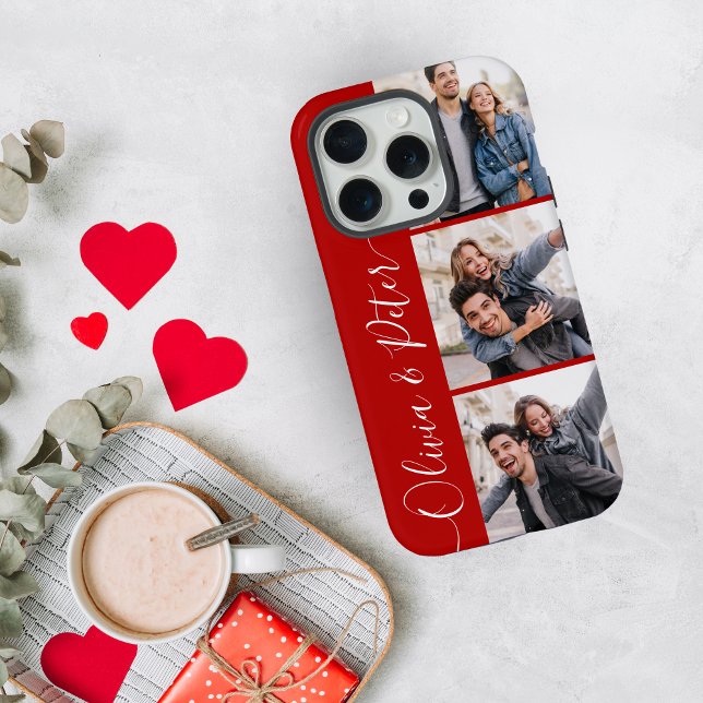 Coque iPhone Romantic Red noms de couple 3 photos Valentines (Créateur téléchargé)