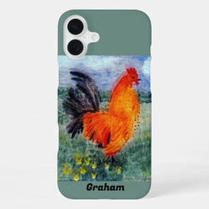 Coque iPhone 16 Plus Rooster d'art ornithologique poulet personnalisé