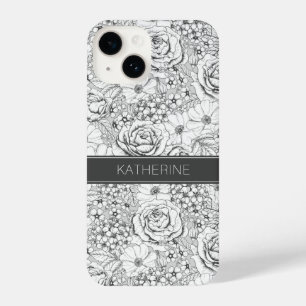 Coque Pour iPhone 14 Rose de jardin Flower B&W Motif