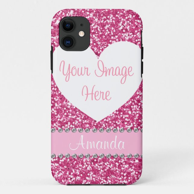 Coque iphone rose de photo de coeur de fausse (Dos)