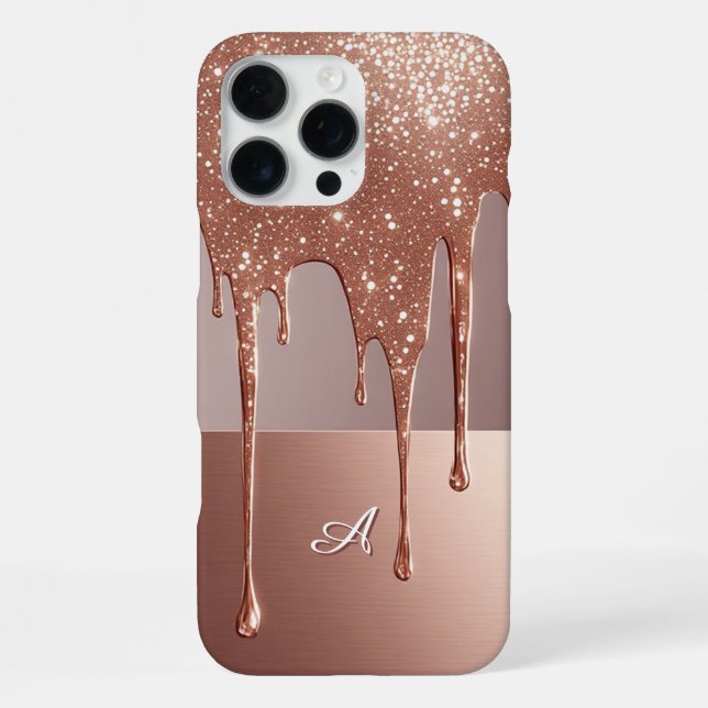 Coque iPhone Rose Gold Glamour Paillettes Personnalisé Élégant (Verso)