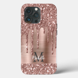 Etui iPhone 13 Pro Rose Gold Paillettres Chic Gouttes de Monogramme M