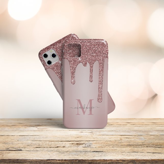 Coque iPhone Rose Gold Sparkle Glam Parties scintillant Monogra (Créateur téléchargé)