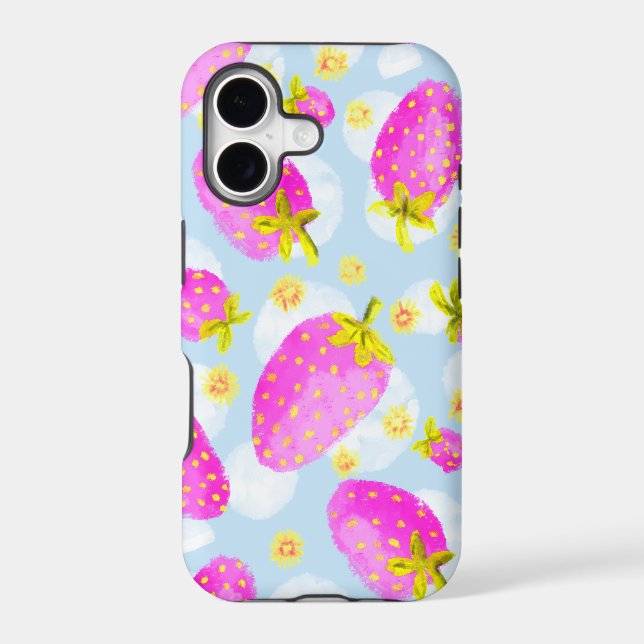 Coque iPhone Rose Mignonne à la Fraise (Verso)