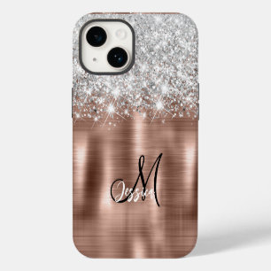 Coque Pour iPhone 14 Rose or brossé métal brossé Parties scintillant ar
