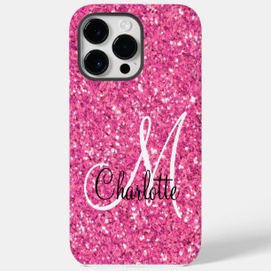 Coque Pour Pour iPhone 14 Pro Max Rose pailleté et monogrammé   