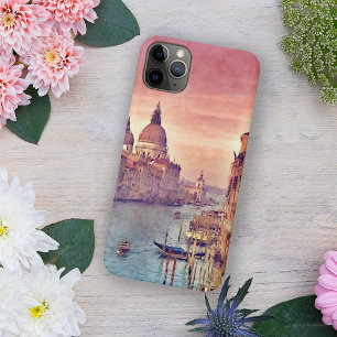 Coque iPhone 16 Pro Max Rose pastel bleu Venise Canal Grande aquarelle