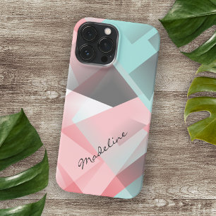 Coque iPhone 16 Pro Max Rose pastel saumon vert menthe gris motif mosaïque
