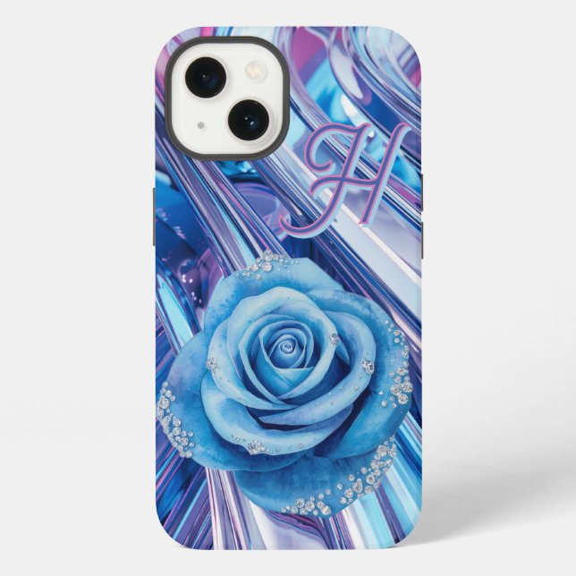 Coque iPhone Rose rayée bleue (Verso)