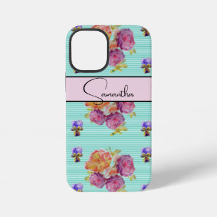 Coque iPhone 12 Mini Rose rouge rose aquarelle Roses floral Fleur Télép