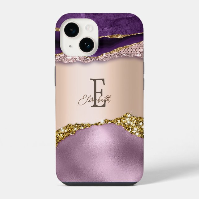 Coque iPhone Rose tendance Gold Purple Parties scintillant Mono (Verso)