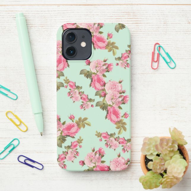 Coque iPhone Rose vintage (Sur le bureau)