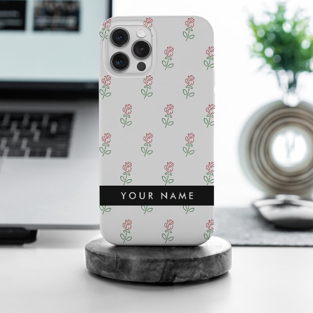 Coque iPhone Roses Rouges, Motif De Roses, Votre Nom (Créateur téléchargé)