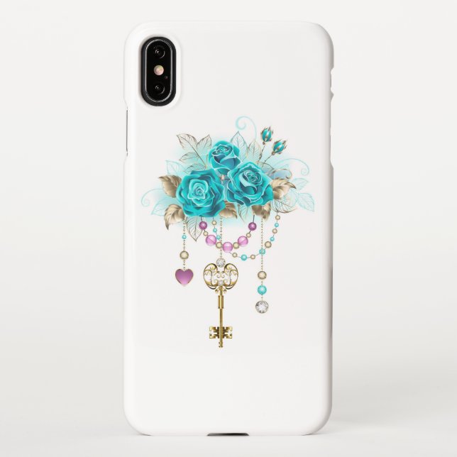 Coque iPhone Roses turquoise avec touches (Dos)