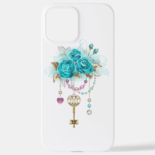 Coque iPhone Roses turquoise avec touches (Verso)