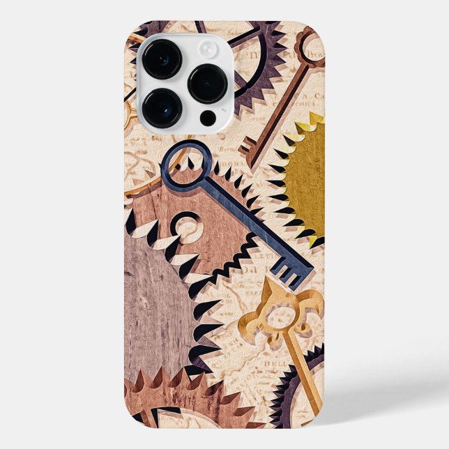 Coque iPhone Roues à vapeur, engrenages, clés, vieille carte Pe (Verso)