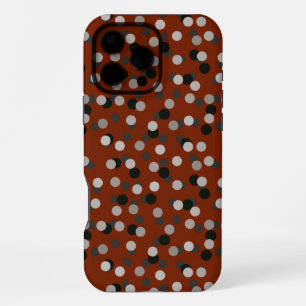 Coque iPhone 16 Pro Max rouge avec des points gris blanc et noir