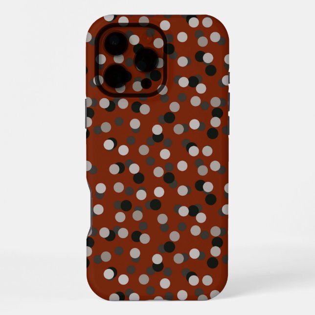 Coque iPhone rouge avec points gris blancs et noirs (Verso)