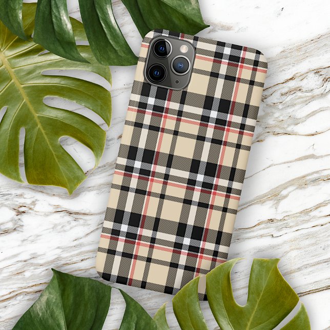 Coque iPhone Rouge Beige Tan Noir Blanc Écossais Clan Motif Pla (Créateur téléchargé)