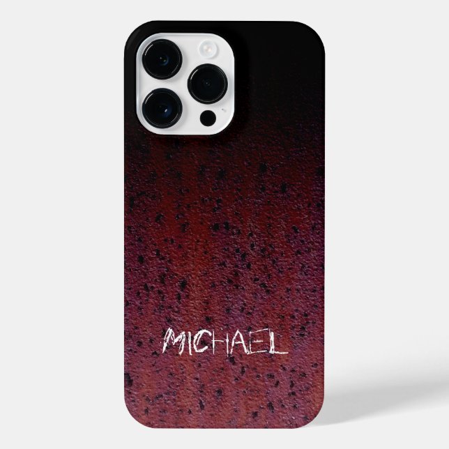 Coque iPhone Rouge Brown noir Ombre rouille métal Nom personnal (Verso)