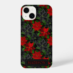 Coque Pour iPhone 14 Rouge Noir Poinsettia Goth Noël