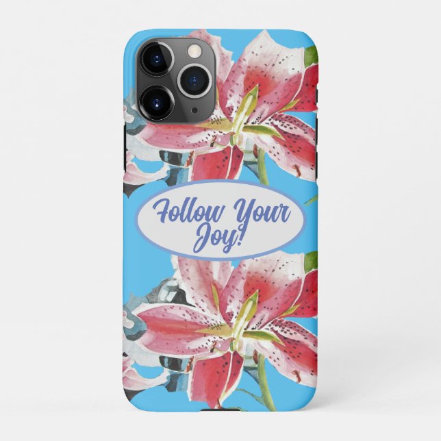 Coque iPhone Rouge rose Lys floral Bleu Votre joie (Dos)