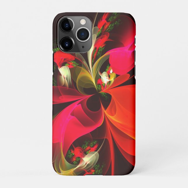 Coque iPhone Rouge Vert Floral Moderne Art Abstrait Motif #02 (Dos)