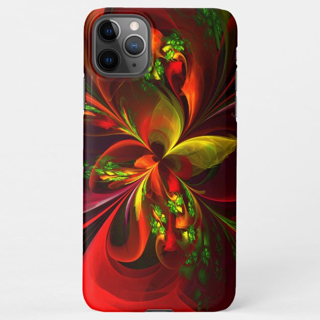 Coque iPhone Rouge vert moderne Floral Abstrait Art Motif #05 (Dos)