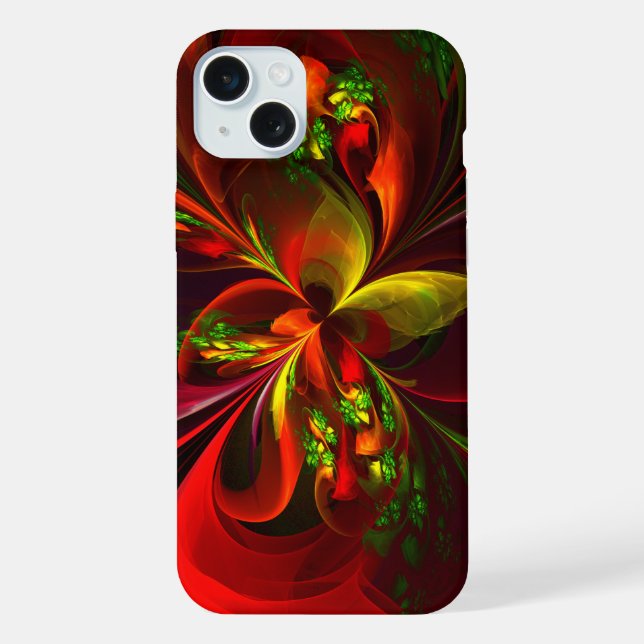 Coque iPhone Rouge vert moderne Floral Abstrait Art Motif #05 (Verso)