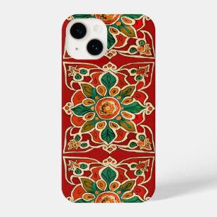 Coque Pour iPhone 14 Rouge Vert Orange Jaune Azulejos Motif Floral