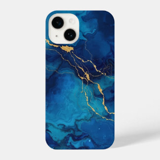 Coque Pour iPhone 14 Royal Blue & Gold Marble Phone Case