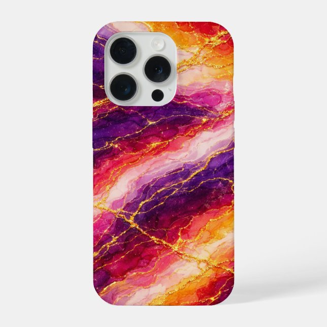 Coque iPhone Royal Plum & Raspberry Marble with Gold Veining (Verso)