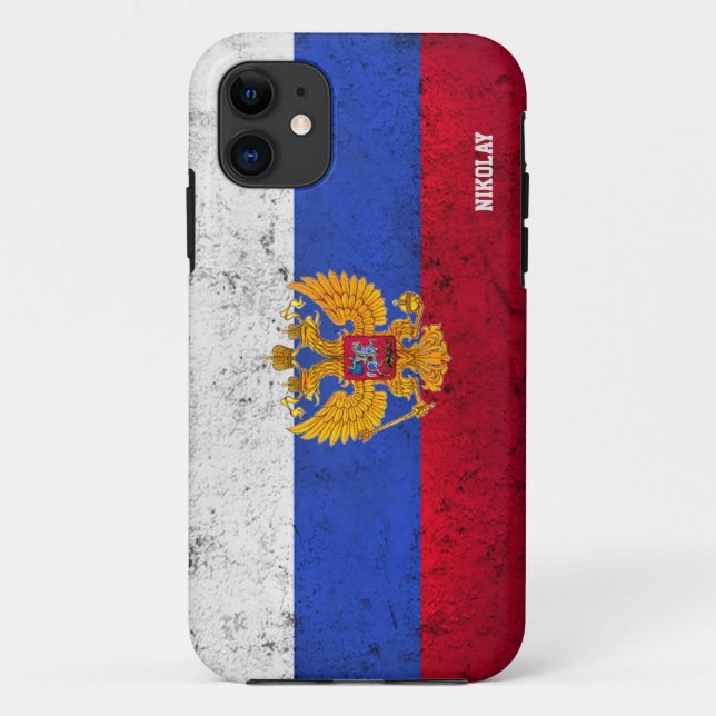 Coque iphone russe de drapeau affligé par coutume (Dos)