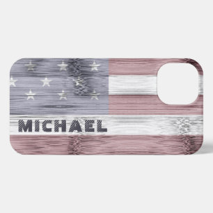 Etui iPhone 13 Russe Rouge Blanc Bleu Bois Drapeau américain Mono