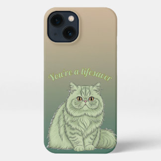 Etui iPhone 13 Sage Green Artistic Fluffy Persian Cat Quote