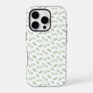Coque iPhone 16 Pro Sage Green Spring Feuilles Nom personnalisé