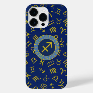 Coque Pour Pour iPhone 14 Pro Max Sagittaire Zodiac+Astrologie Symboles Ptn Gld+Blue