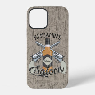 Coque iPhone 12 Saloon de whisky Revolver Cowboy nom personnalisé