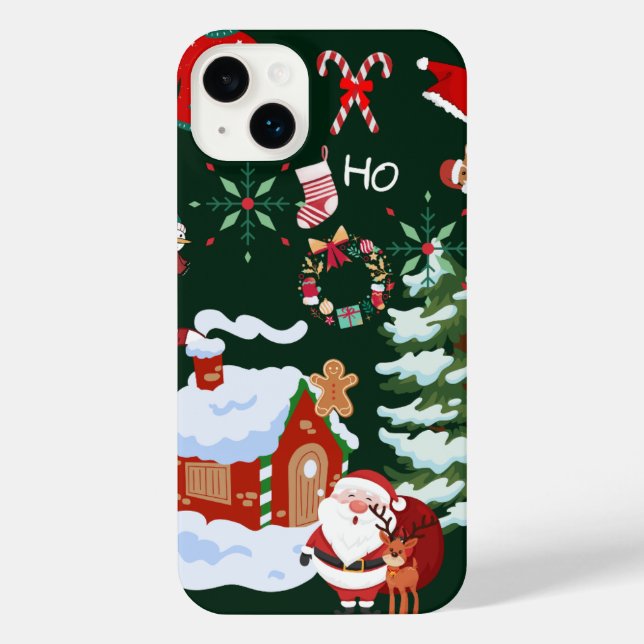 Coque iPhone Santa Claus and the Snowman | Dark Tree Background (Verso)