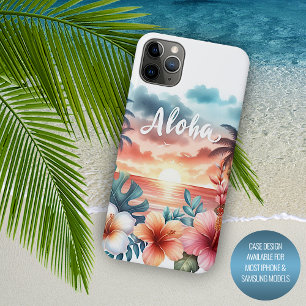 Coque iPhone 11Pro Max Scène de plage tropicale Hawaiian Floral Sunset Be