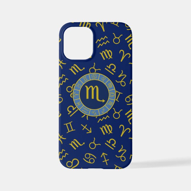 Coque iPhone Scorpio Zodiac+Astrologie Symboles Motif Gld+Blues (Verso)