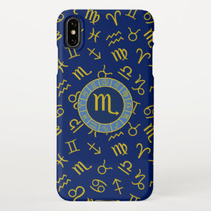 Coque iPhone XS Max Scorpio Zodiac+Astrologie Symboles Motif Gld+Blues