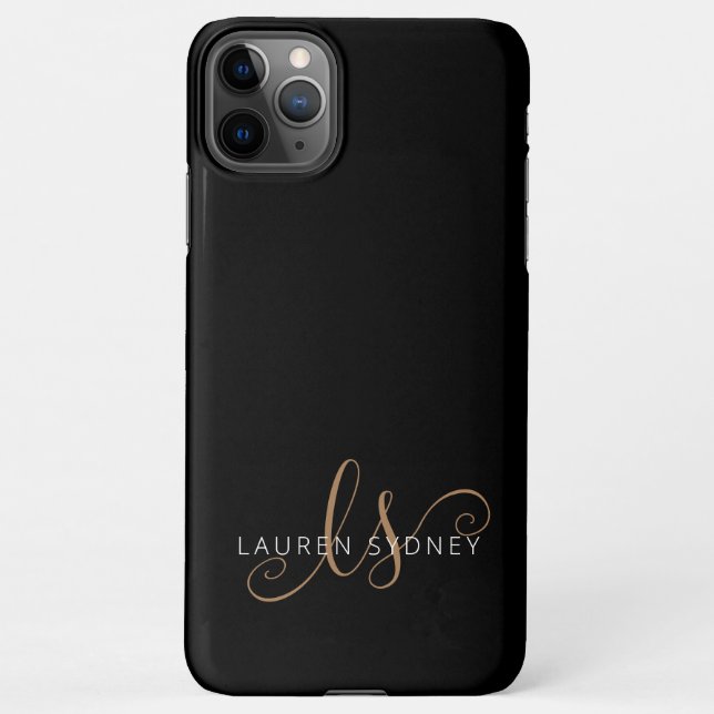 Coque iPhone Script féminin Black Gold moderne Monogramme (Dos)