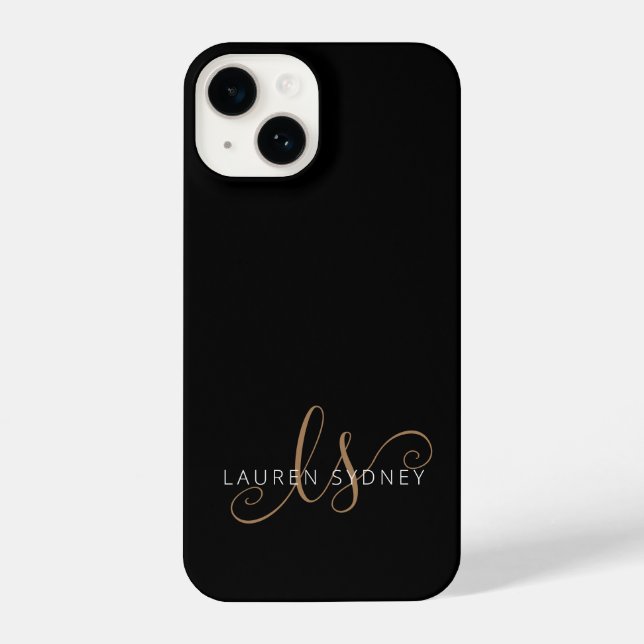 Coque iPhone Script féminin Black Gold moderne Monogramme (Verso)